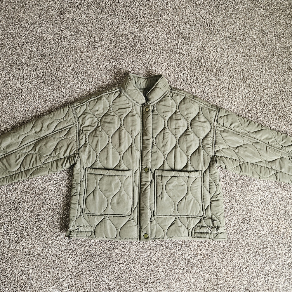 Lucky Brand Womens Large Olive Green Down Puffer Full Zip Jacket READ DESC